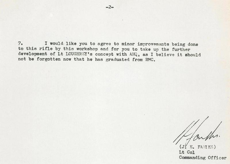 Letter - LtCol J.E. Faulks to 3EME Gp seeking permission to further develop the RMC No2 Rifle, dated 28 June 1973 - Page 2