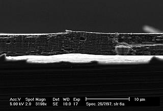 Cross-section of a capacitor cut with a laser - Electron Microscope Magnification 3198 times