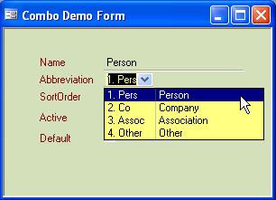 Figure 17.  Combo Box with focus showing abbreviations.